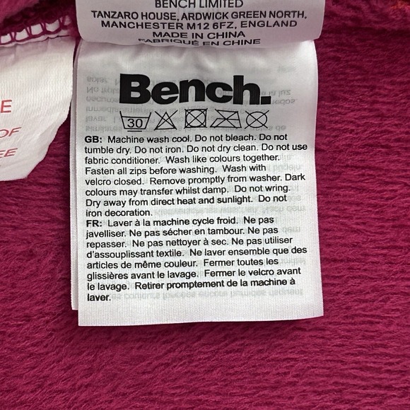 Bench Womens Fleece Lined Hoodie Full Zip Jacket Pink Red Pockets Large - Picture 15 of 16